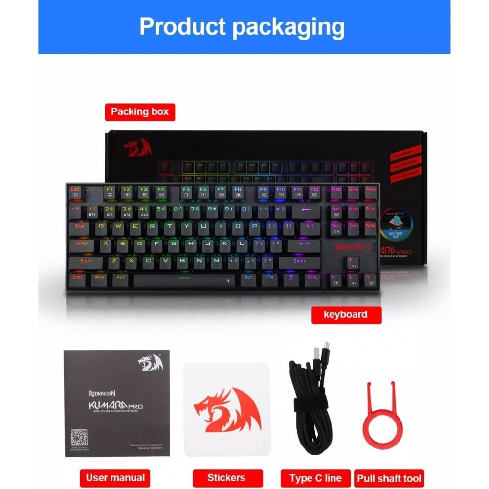 Redragon K552P Kumara Pro RGB Wireless Gaming Keyboard – Blue Switches