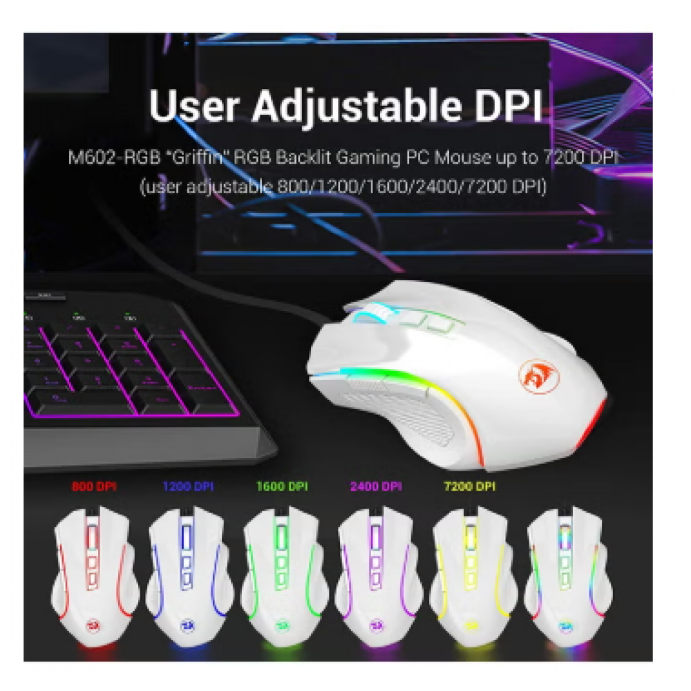 Redragon M607 Griffin 7200 DPI RGB Gaming Mouse White