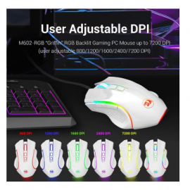 Redragon M607 Griffin 7200 DPI RGB Gaming Mouse White