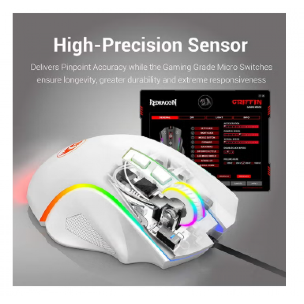 Redragon M607 Griffin 7200 DPI RGB Gaming Mouse White