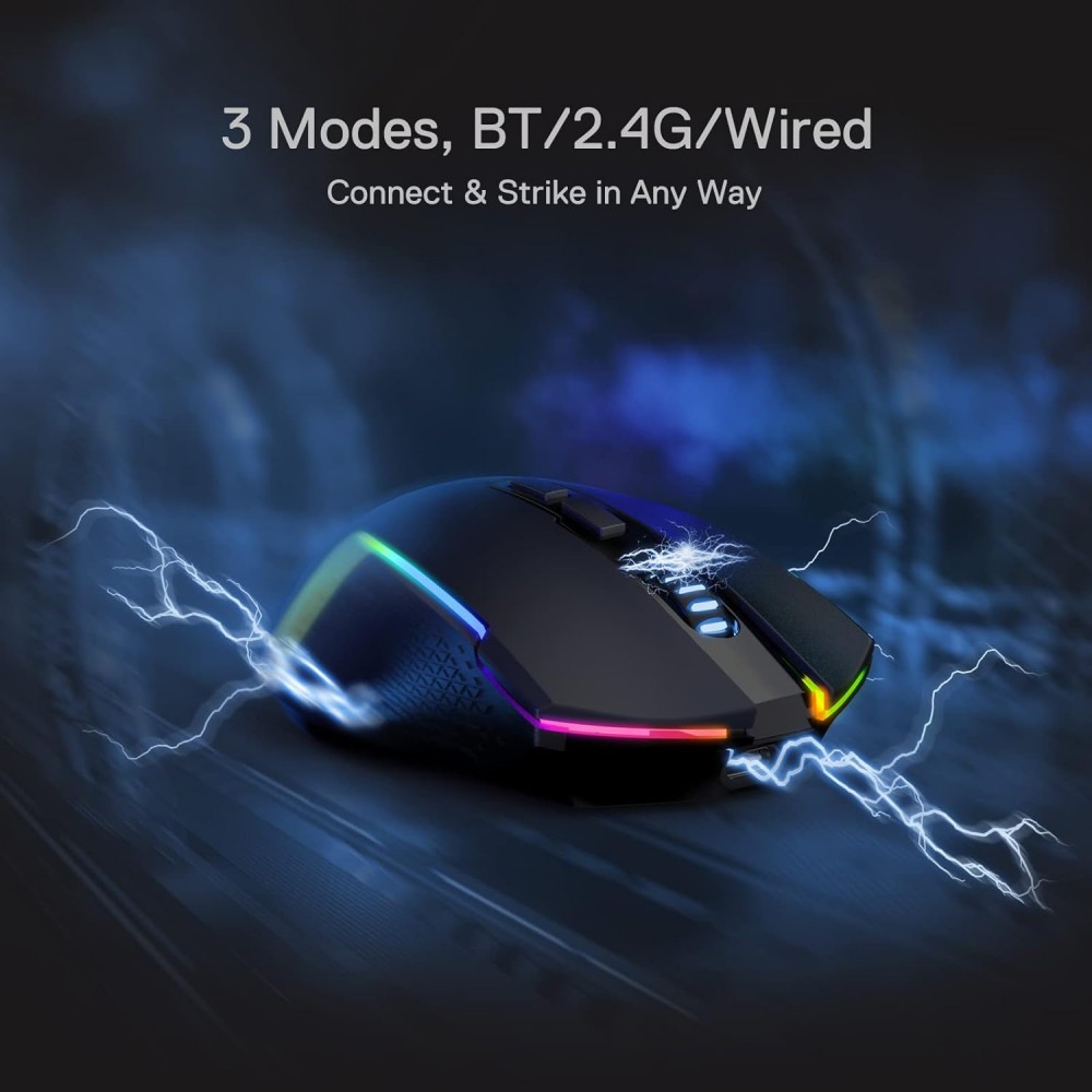 Redragon M693 TRIDENT Wireless Bluetooth Gaming Mouse, 8000 DPI Wired/Wireless