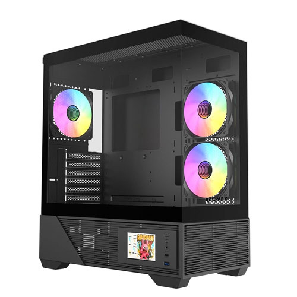 RAIDMAX i803 Premium ATX Gaming PC Case, Panoramic Tempered Glass, Built-in LCD Display Panel, Pre-Installed ARGB Fans, Spacious Mid Tower, Supports 400mm GPU / 360mm Radiator