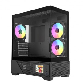 RAIDMAX i803 Premium ATX Gaming PC Case, Panoramic Tempered Glass, Built-in LCD Display Panel, Pre-Installed ARGB Fans, Spacious Mid Tower, Supports 400mm GPU / 360mm Radiator