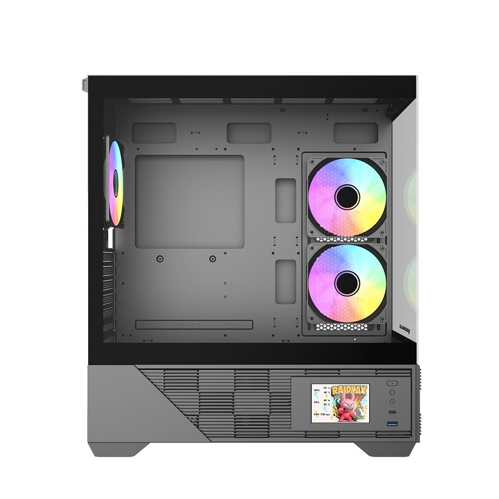 RAIDMAX i803 Premium ATX Gaming PC Case, Panoramic Tempered Glass, Built-in LCD Display Panel, Pre-Installed ARGB Fans, Spacious Mid Tower, Supports 400mm GPU / 360mm Radiator