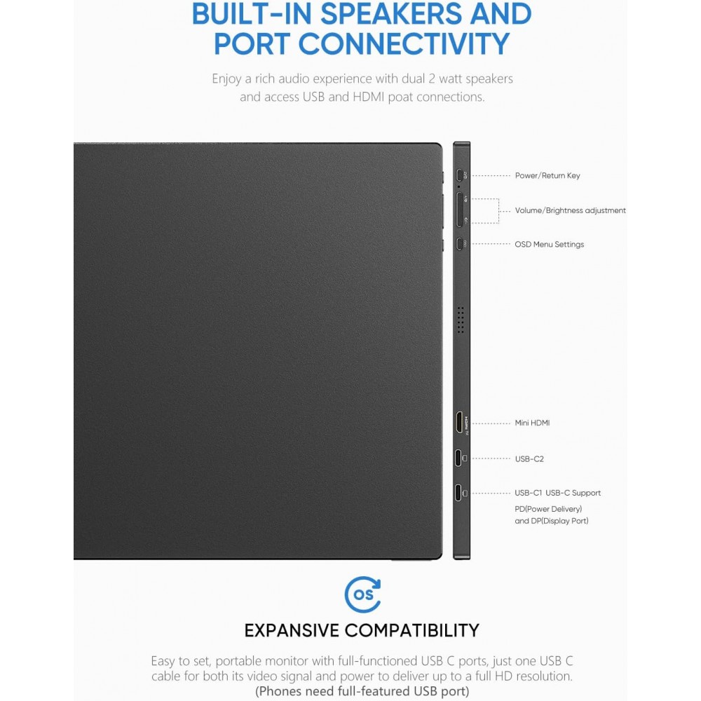 Arzopa S1 Table 15.6 Inch 1080P Full HD Portable Gaming Monitor – Slim, Versatile Display for Work and Play