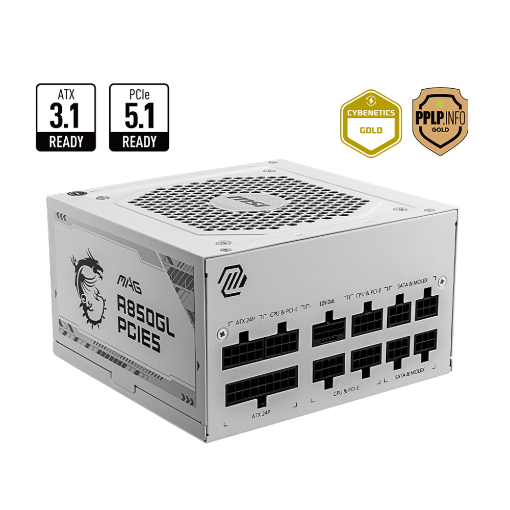 MSI MAG A850GL - 850W - PCI 5 - 80 PLUS GOLD - ATX 3.0 White